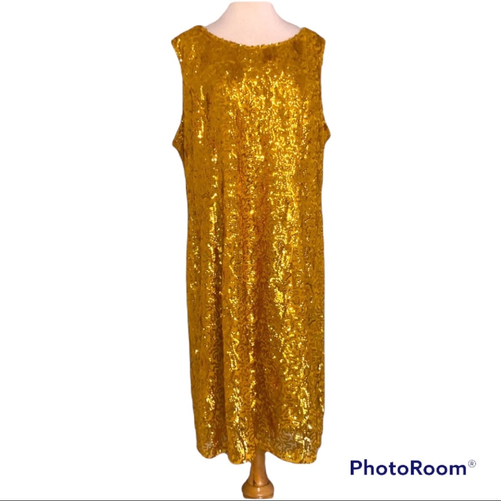 Candalite Women’s gold sleeveless sequin dress, 2X